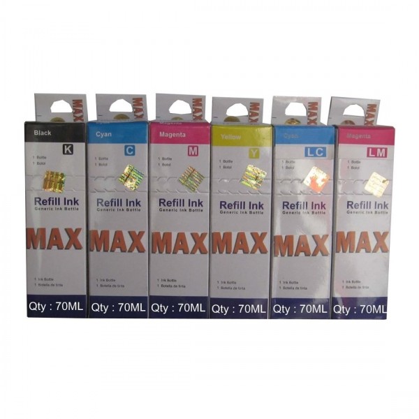 Max Refill Ink Bottle Set 6*70ml (B/C/M/Y/LC/LM) For Epson L800 L805 L810
