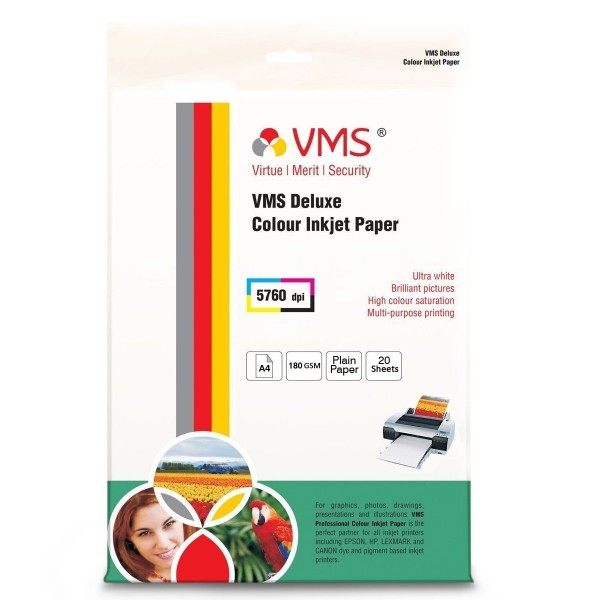 VMS Deluxe Colour Glossy Inkjet Photo Paper A4 (210 x 297mm) 180 GSM (20 Sheets)