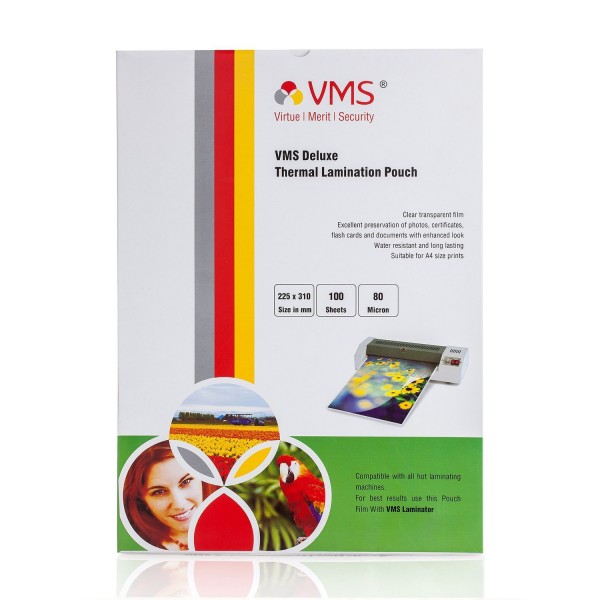VMS Deluxe Thermal Lamination Pouch (225 x 310mm) 80 Mic (100 Lamination Pouch)