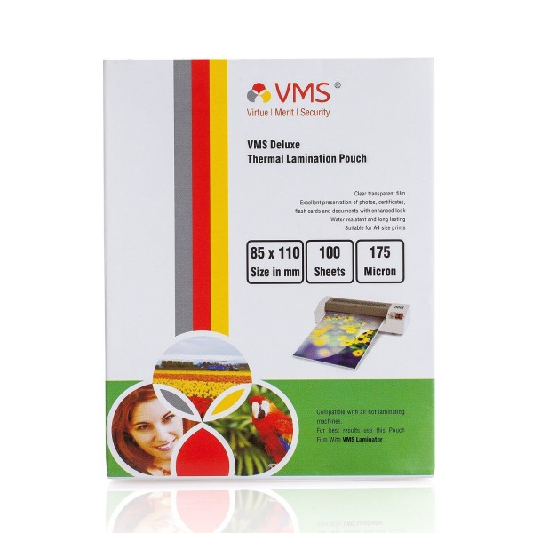 VMS Deluxe Thermal Lamination Pouch (85 x 110mm) 175 Mic (100 Lamination Pouch)