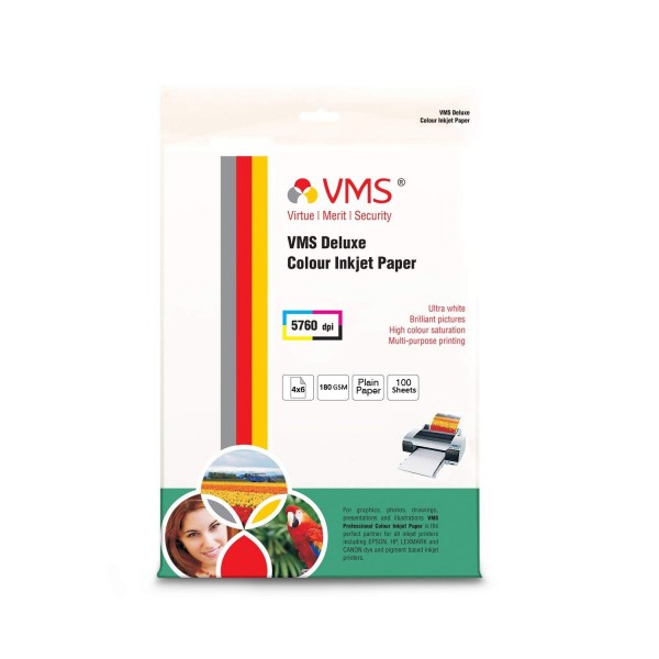 VMS Deluxe Colour High Glossy Inkjet Photo Paper 4R (102 x 152mm) 180 GSM (100 Sheets)