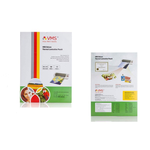 VMS Deluxe Thermal Lamination Pouch (225 x 310mm) 115 Mic (100 Lamination Pouch)