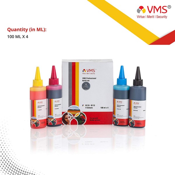 VMS Professional Pigment Refill Ink For Epson InkJet Printers (100ml x 4 Bottles)