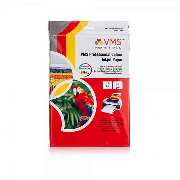 VMS Professional Colour High Glossy Inkjet Photo Paper A4 (210 x 297 mm) 210 GSM (20 ...