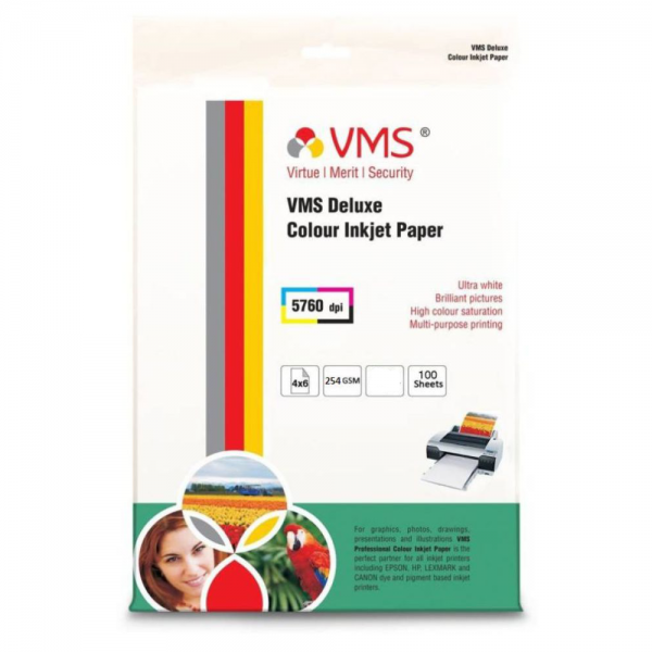 VMS Deluxe Colour Resin Coated Inkjet Photo Paper 4R (102 x 152mm) 254 GSM (100 Sheets)